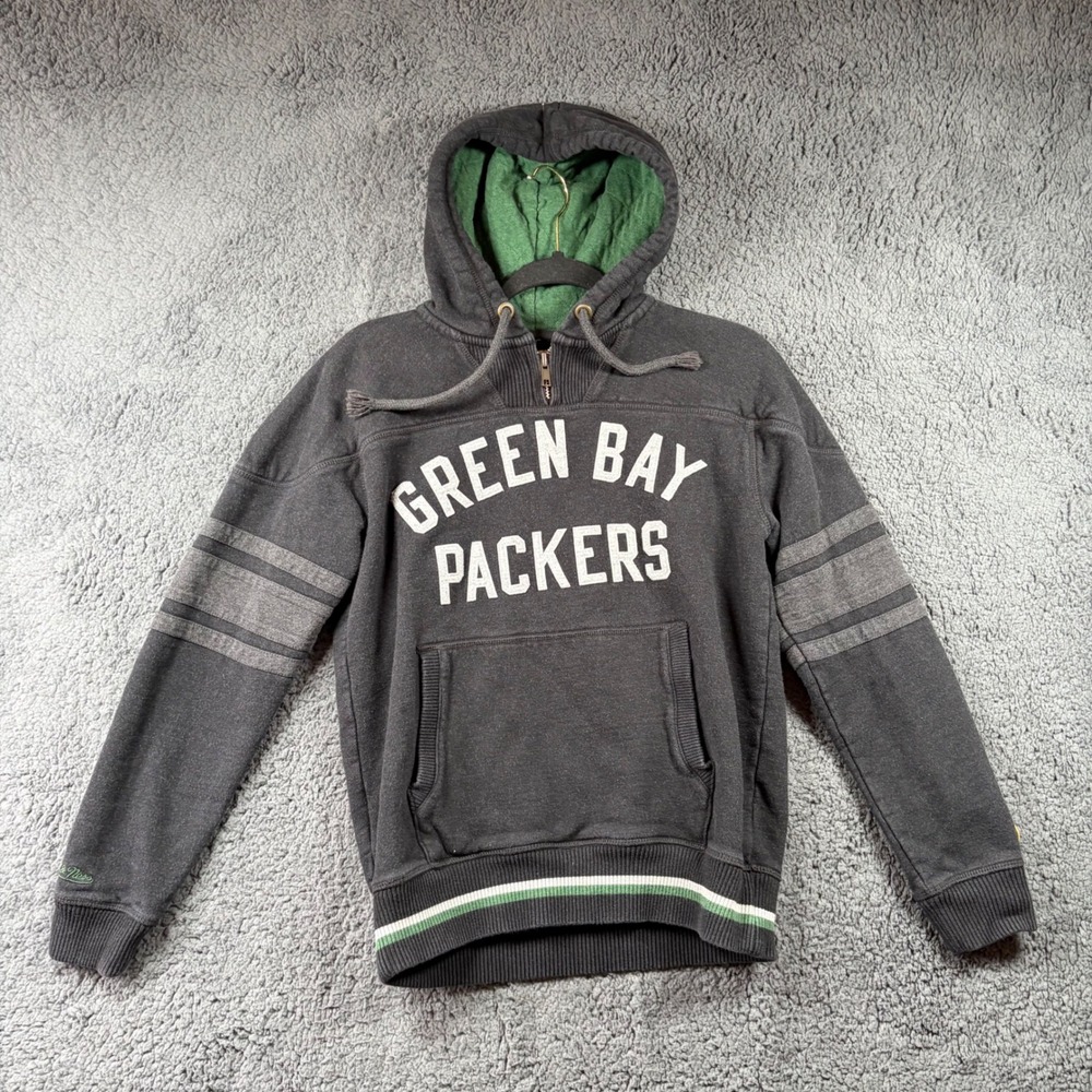 Mitchell & Ness Green Bay Packers Throwbacks Hoodie Gray XS Quarter Zip Pullover